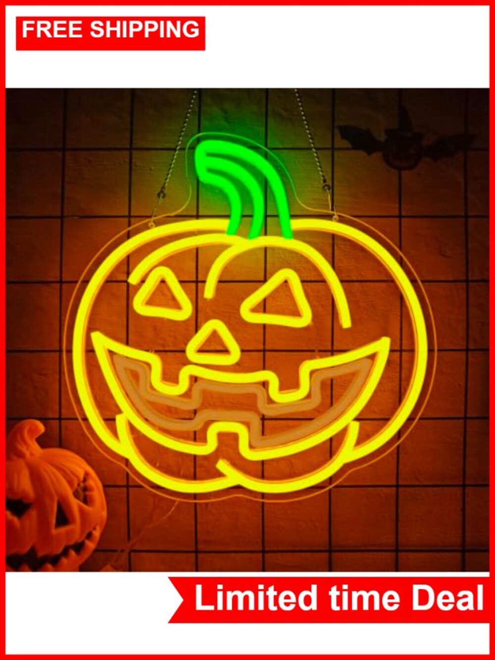 Animated Jack-O'-Lantern Neon Sign USB Powered Halloween Wall Decor